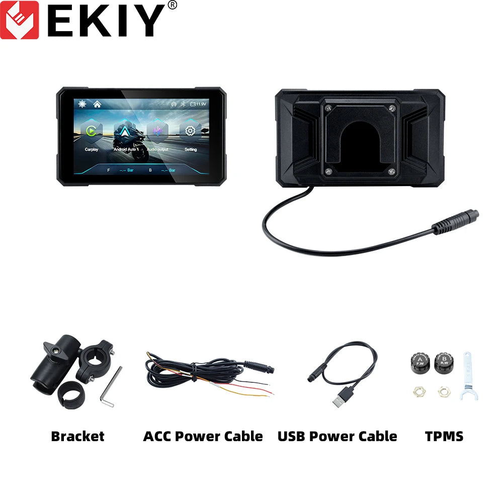 Écran Moto GPS 5” Sans Fil CarPlay & Android Auto – Tableau de Bord Numérique Portable, Navigation GPS, Écran Amovible Étanche pour Moto