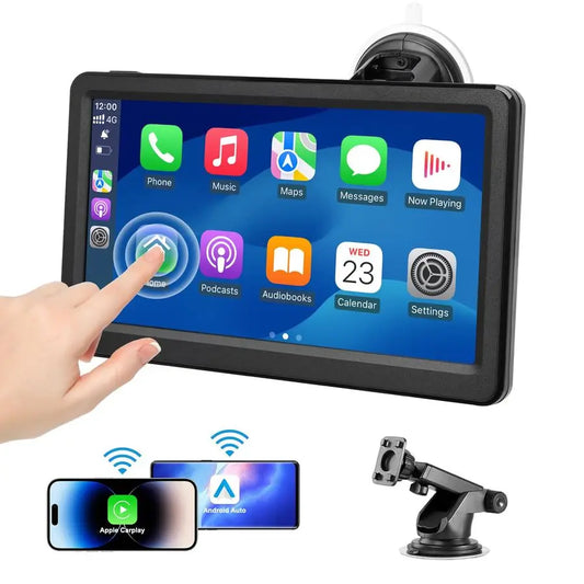 Écran CarPlay Portable 7” HD – Apple CarPlay & Android Auto Sans Fil, Bluetooth, GPS, Écran Tactile pour Voiture