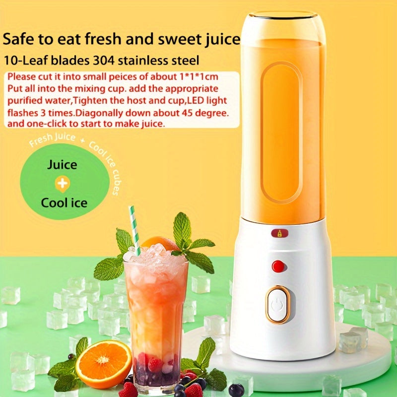 Mini blender portable rechargeable USB Blinder, 1 pièce, 450 ml, avec 2 gobelets inclus, sans fil et facile à transporter, livré avec un couvercle de gobelet sport en bonus, format individuel idéal pour les smoothies et les milkshakes.