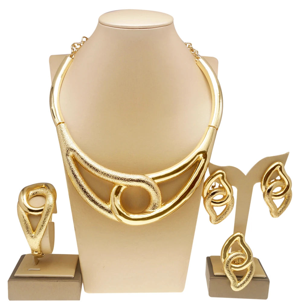 Parure Plaqué Or Femme Style Dubaï – Collier Rond & Bracelet Assorti – Bijoux Élégants pour Soirée