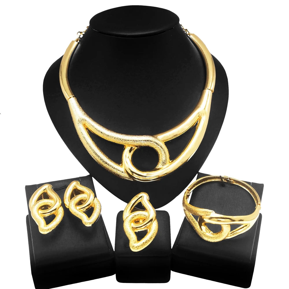 Parure Plaqué Or Femme Style Dubaï – Collier Rond & Bracelet Assorti – Bijoux Élégants pour Soirée