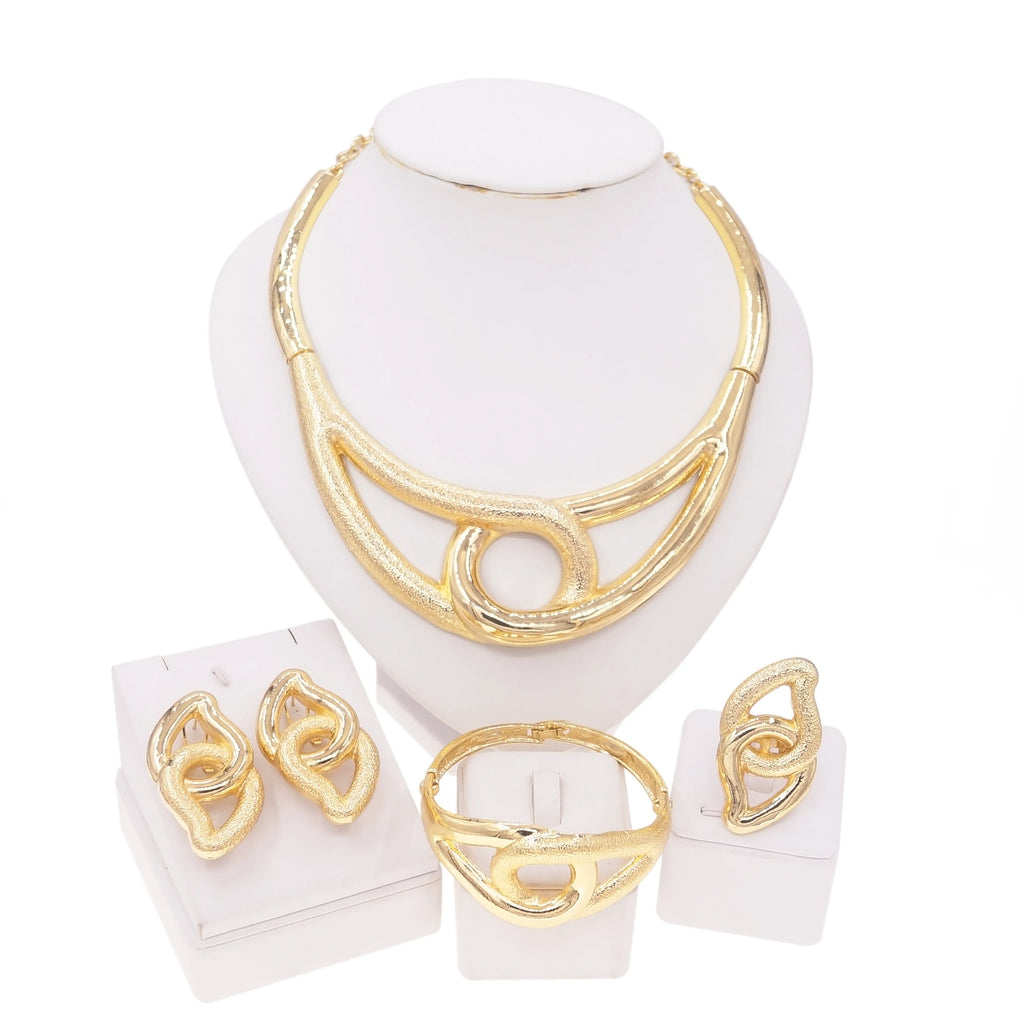Parure Plaqué Or Femme Style Dubaï – Collier Rond & Bracelet Assorti – Bijoux Élégants pour Soirée