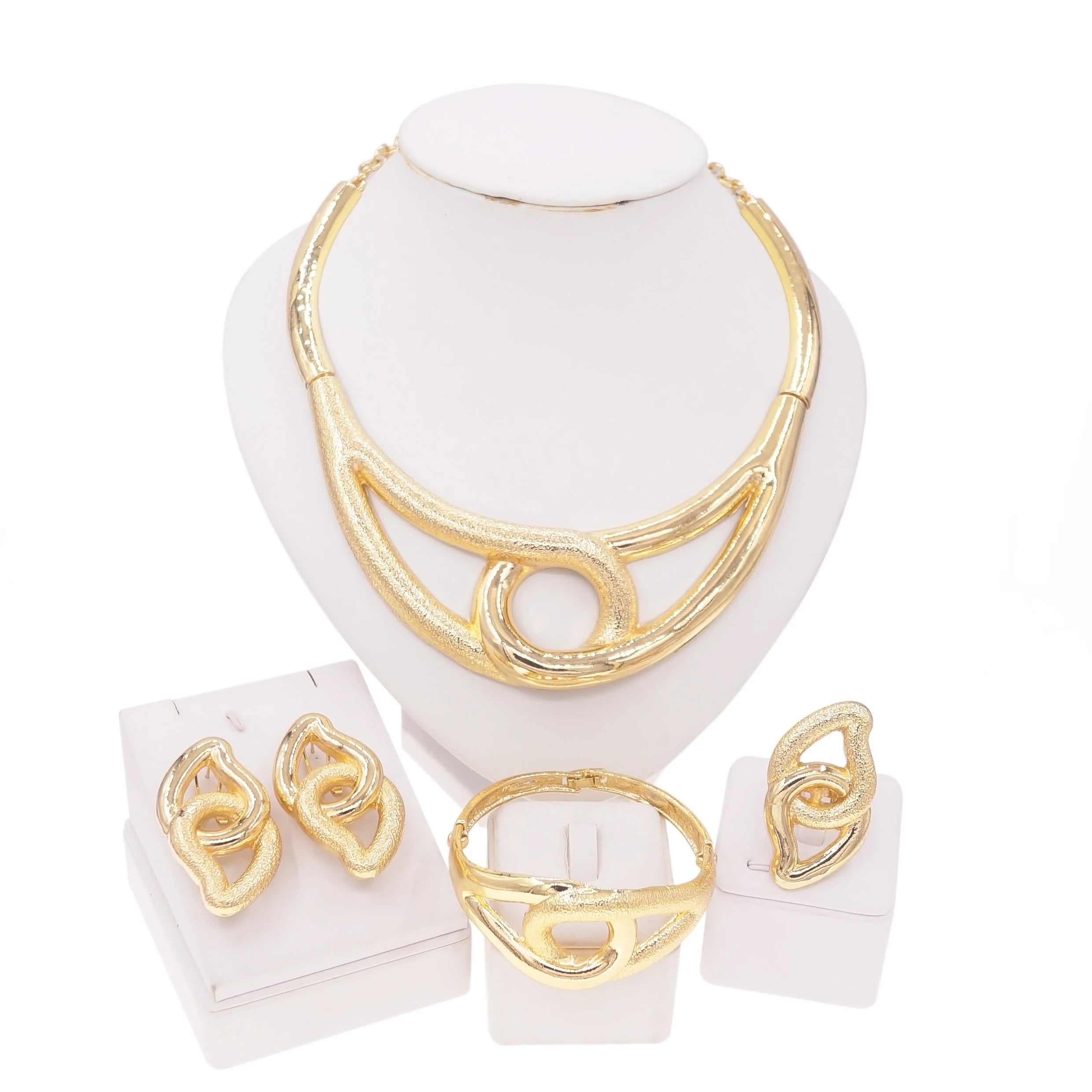 Parure Plaqué Or Femme Style Dubaï – Collier Rond & Bracelet Assorti – Bijoux Élégants pour Soirée