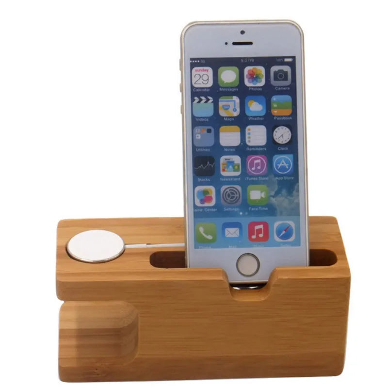 Station de charge pour Apple Watch, support de téléphone, base en bois, chargeur pour Apple Watch, iWatch et iPhone, bambou