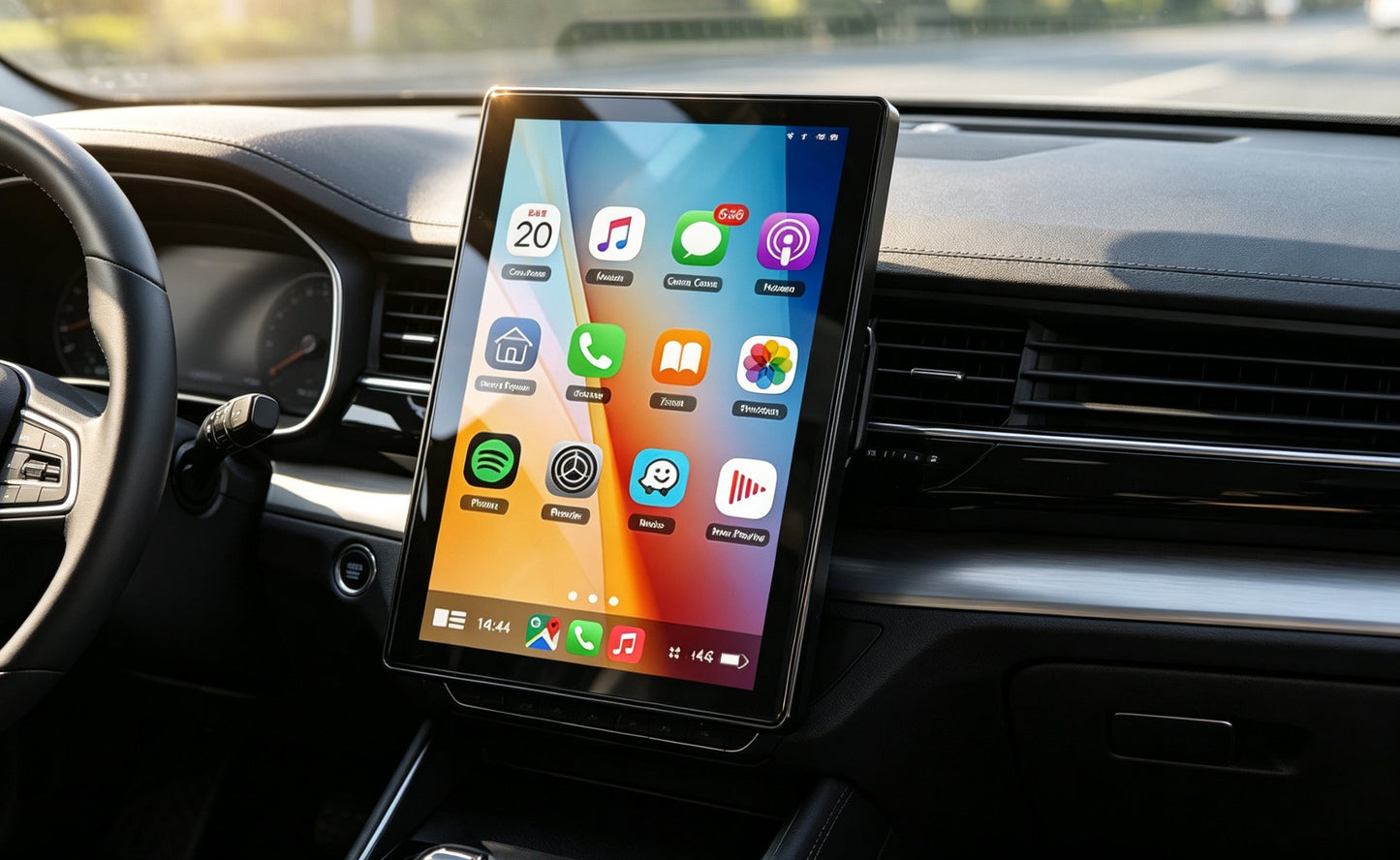 Autoradio écran universel 7/8/9" pour rétroviseur, orientation portrait, compatible CarPlay sans fil et Android Auto, lecteur multimédia vidéo