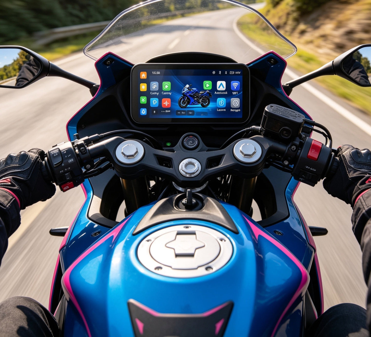 GPS Moto 6,25" avec CarPlay & Android Auto Sans Fil – Écran Étanche IP67, DVR Caméra Enregistreur, WiFi, Navigation Moto
