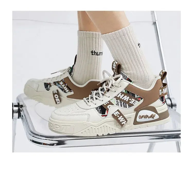 Baskets en cuir décontractées et tendance, nouvelles chaussures de skateboard pour hommes, chaussures de sport d'extérieur pour la course, la randonnée et le tennis, chaussures de luxe à plateforme