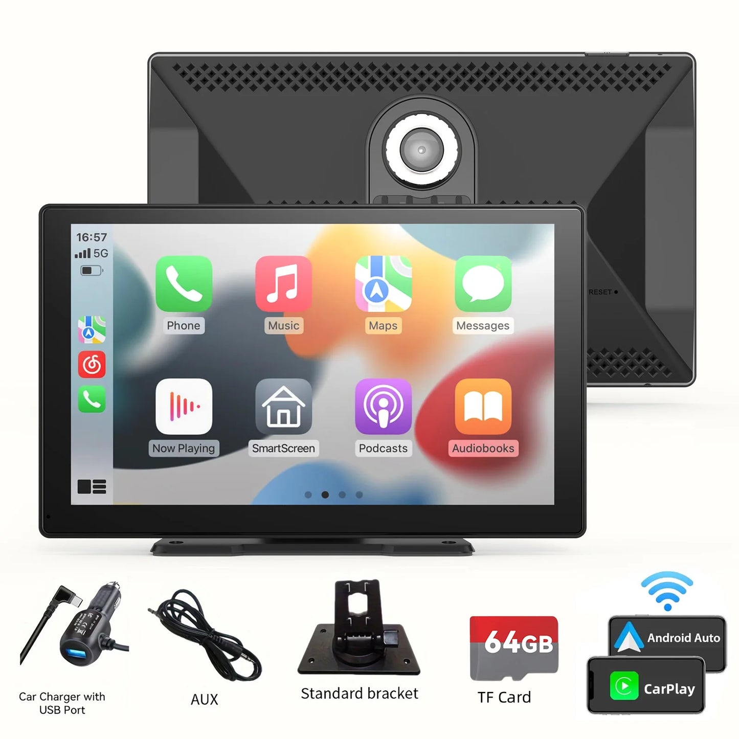 Autoradio multimédia Pionray 7/9/10,26 pouces compatible CarPlay et Android Auto, écran tactile IPS, prise en charge AUX, USB et caméra de recul