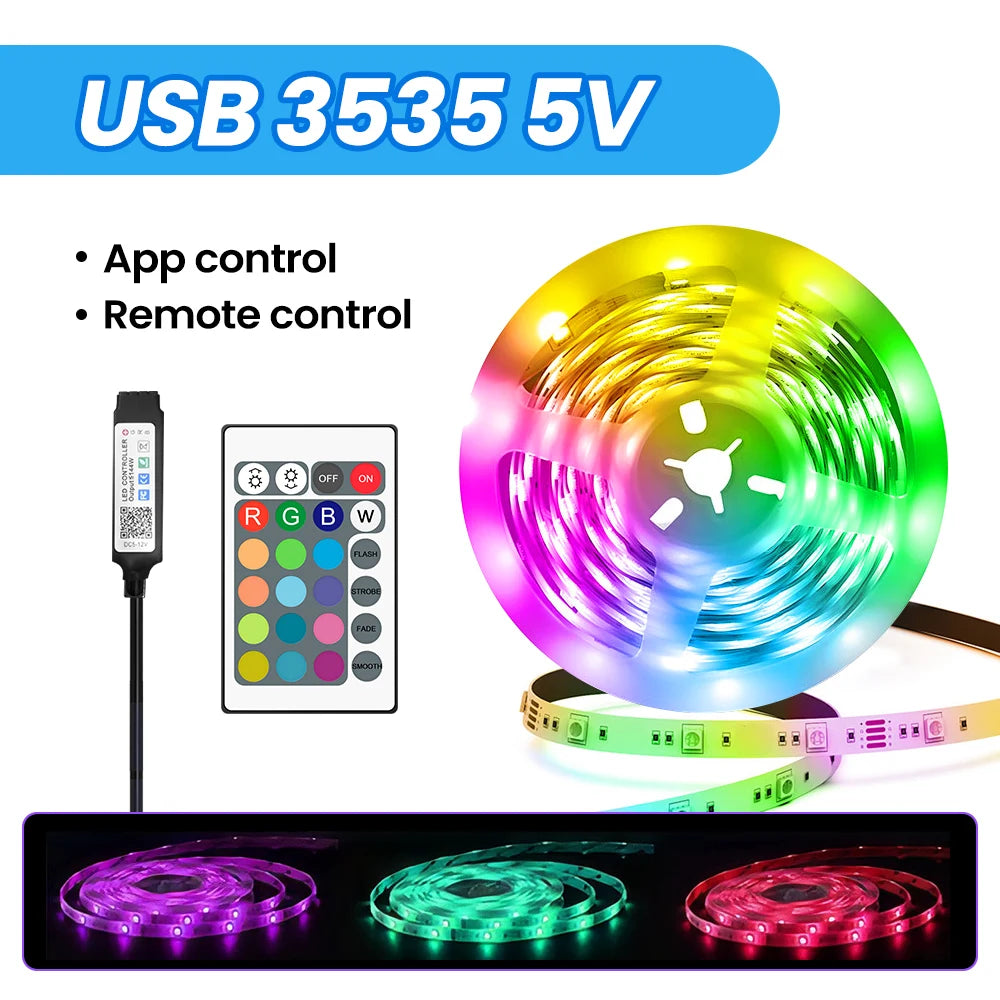 Bande LED RGB, 5V, 1M-30M, 16 millions de couleurs, RGB, synchronisation musicale, changement de couleur pour fêtes et maison