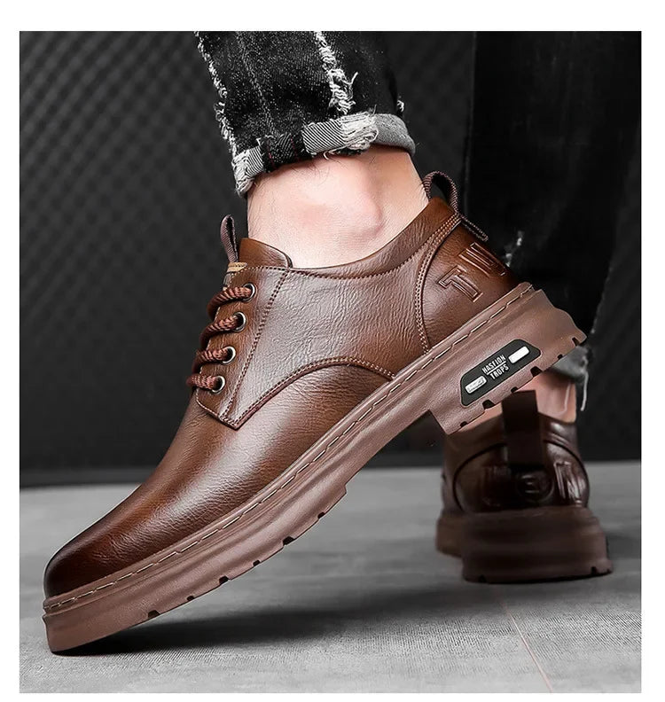 Chaussures décontractées en cuir pour hommes, chaussures à plateforme tendance et polyvalentes, chaussures de ville respirantes en cuir pour hommes