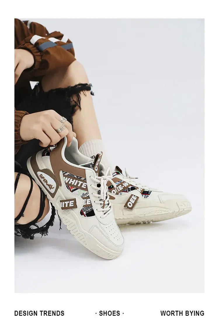 Baskets en cuir décontractées et tendance, nouvelles chaussures de skateboard pour hommes, chaussures de sport d'extérieur pour la course, la randonnée et le tennis, chaussures de luxe à plateforme