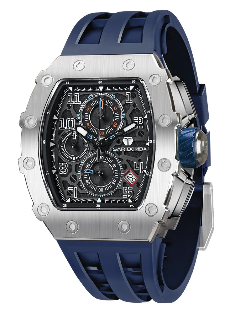 Montre Tonneau Luxe Homme – Acier Inoxydable Étanche