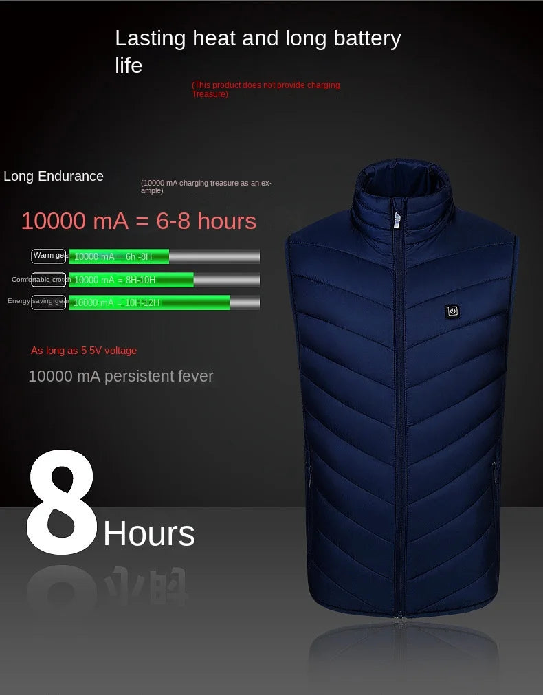 Gilet Chauffant Électrique 9 Zones – Veste Chauffante USB Unisexe pour Camping, Sport & Hiver
