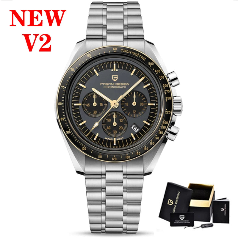 Montre Chronographe Homme Or – Quartz VK63, Verre Saphir Anti-Reflet