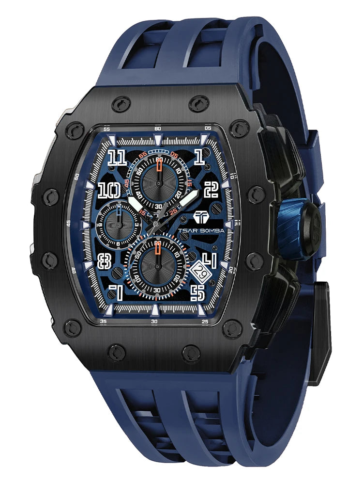 Montre Tonneau Luxe Homme – Acier Inoxydable Étanche