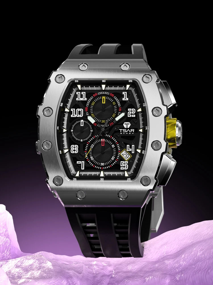 Montre Tonneau Luxe Homme – Acier Inoxydable Étanche