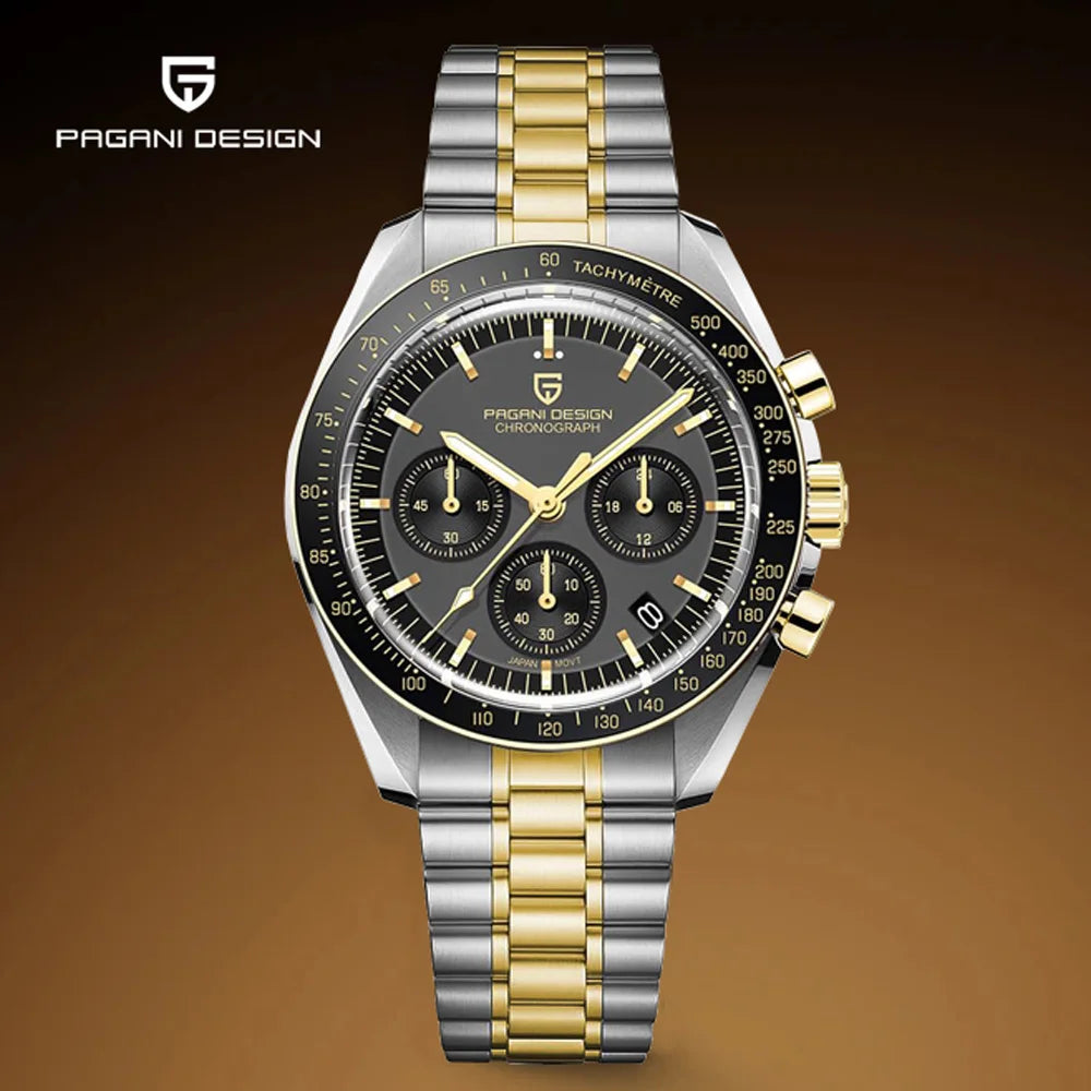 Montre Chronographe Homme Or – Quartz VK63, Verre Saphir Anti-Reflet