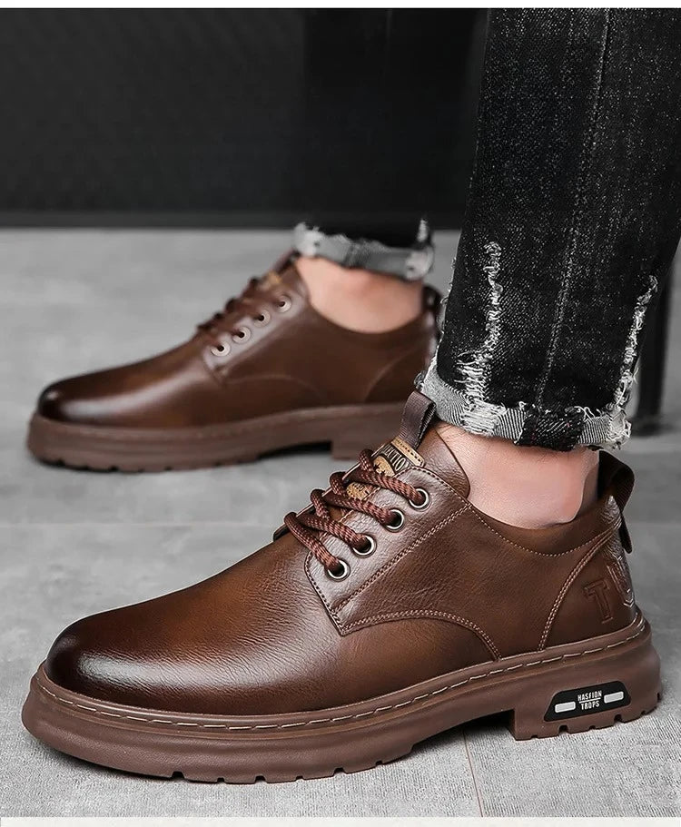 Chaussures décontractées en cuir pour hommes, chaussures à plateforme tendance et polyvalentes, chaussures de ville respirantes en cuir pour hommes