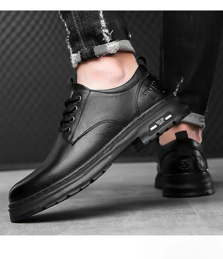 Chaussures décontractées en cuir pour hommes, chaussures à plateforme tendance et polyvalentes, chaussures de ville respirantes en cuir pour hommes