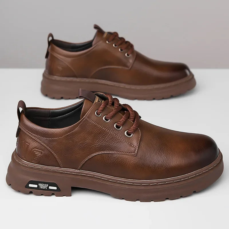 Chaussures décontractées en cuir pour hommes, chaussures à plateforme tendance et polyvalentes, chaussures de ville respirantes en cuir pour hommes