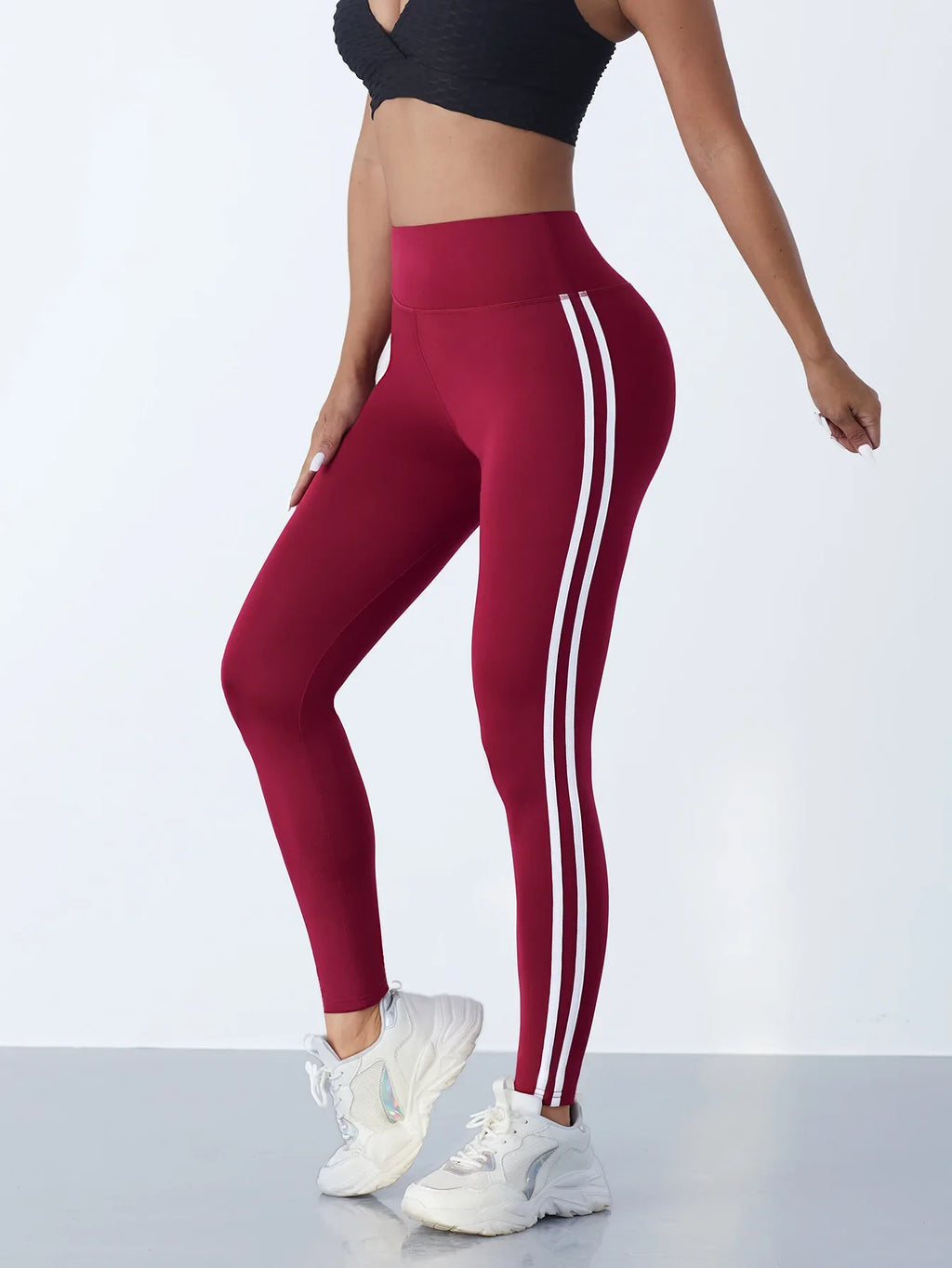 Leggings de yoga pour femmes, rayés, coupe slim, pantalon de sport taille haute, effet push-up, collant décontracté, idéal pour le sport, la course à pied et la gym.