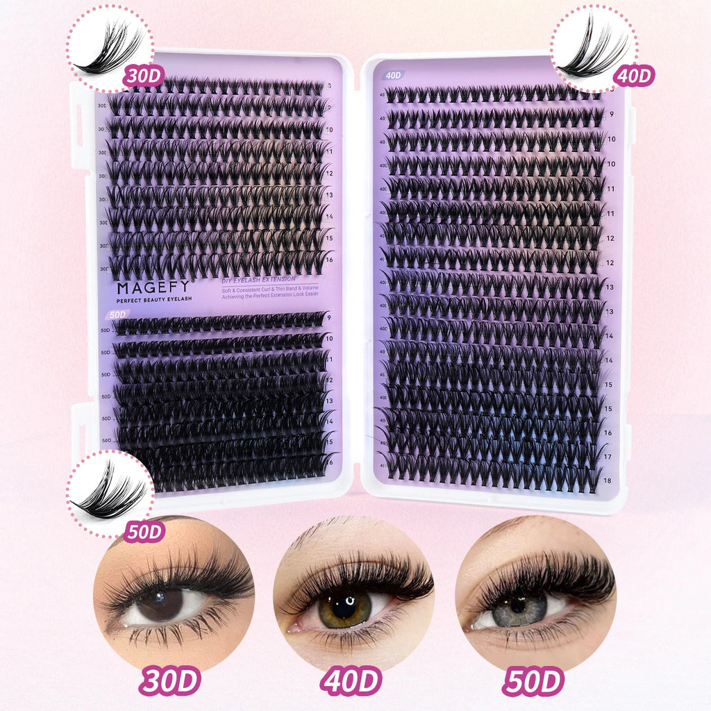 Kit d'extensions de cils MAGEFY à faire soi-même : 800 extensions de cils en touffes de 80D/100D, cils individuels fins (9-18 mm).