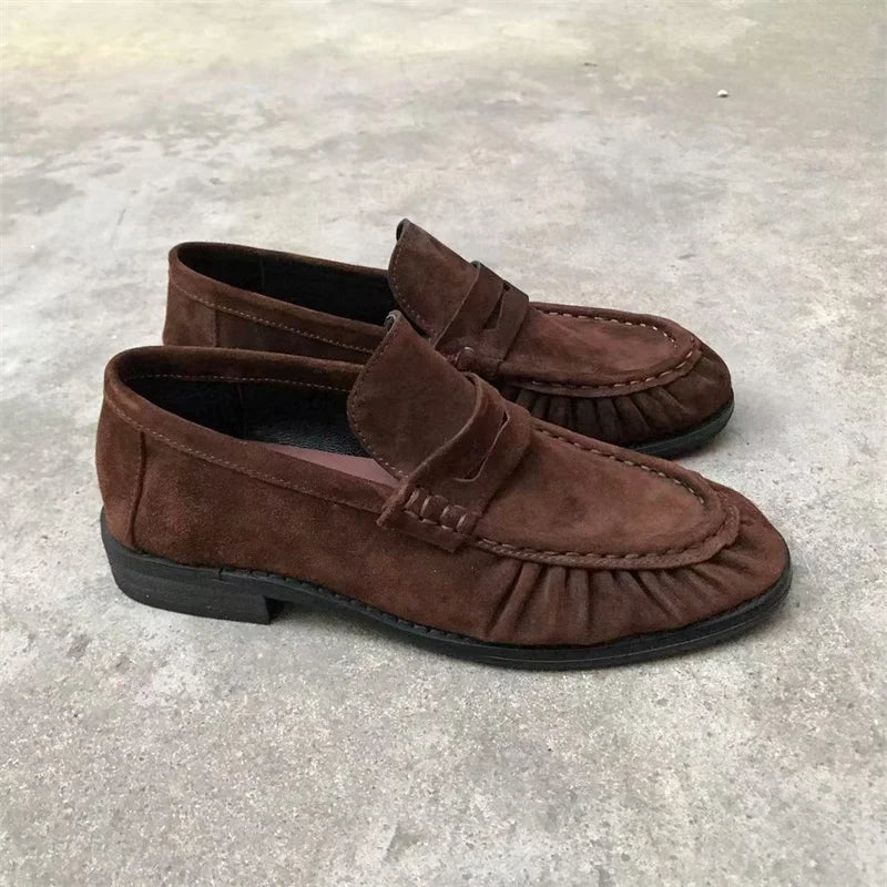 Nouvelles chaussures plates rétro françaises en cuir de veau véritable, fabriquées à la main, semelle en caoutchouc Le Fu pour femme, confortables et décontractées, faciles à enfiler.