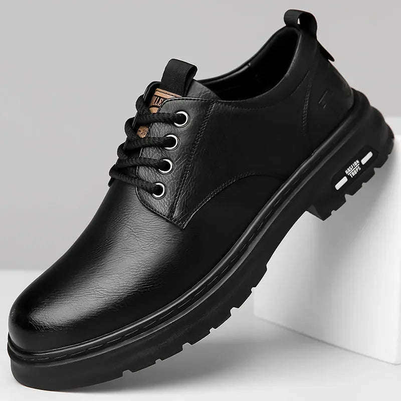 Chaussures décontractées en cuir pour hommes, chaussures à plateforme tendance et polyvalentes, chaussures de ville respirantes en cuir pour hommes