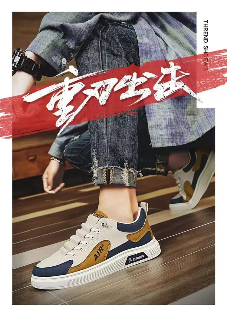 Chaussures homme en cuir basses, tendance et décontractées, idéales pour la course et le sport.