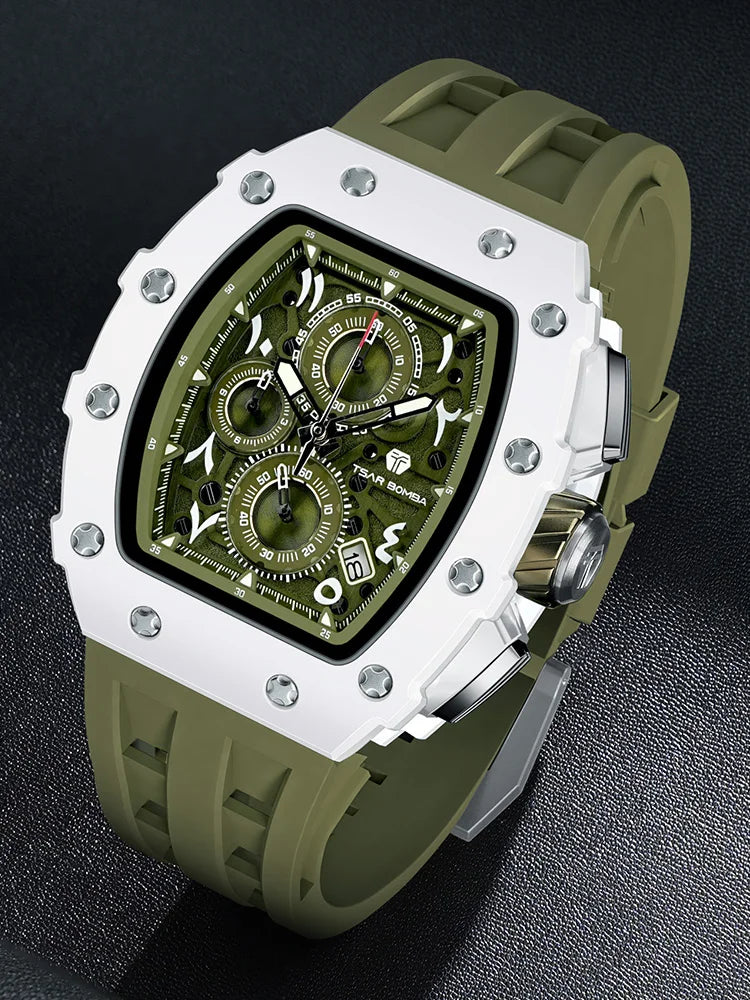 Montre Tonneau Luxe Homme – Acier Inoxydable Étanche