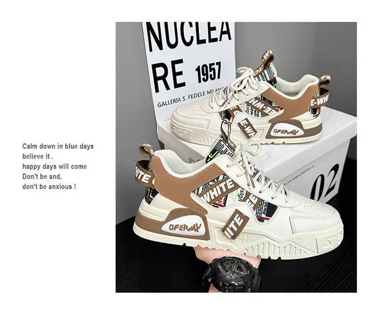 Baskets en cuir décontractées et tendance, nouvelles chaussures de skateboard pour hommes, chaussures de sport d'extérieur pour la course, la randonnée et le tennis, chaussures de luxe à plateforme