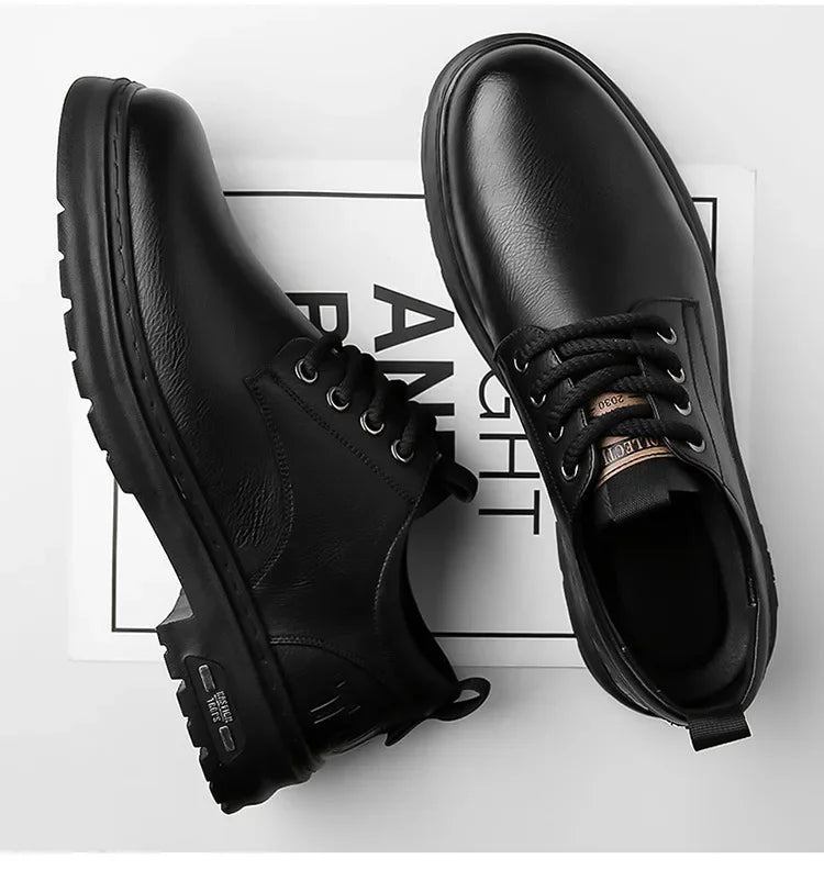 Chaussures décontractées en cuir pour hommes, chaussures à plateforme tendance et polyvalentes, chaussures de ville respirantes en cuir pour hommes
