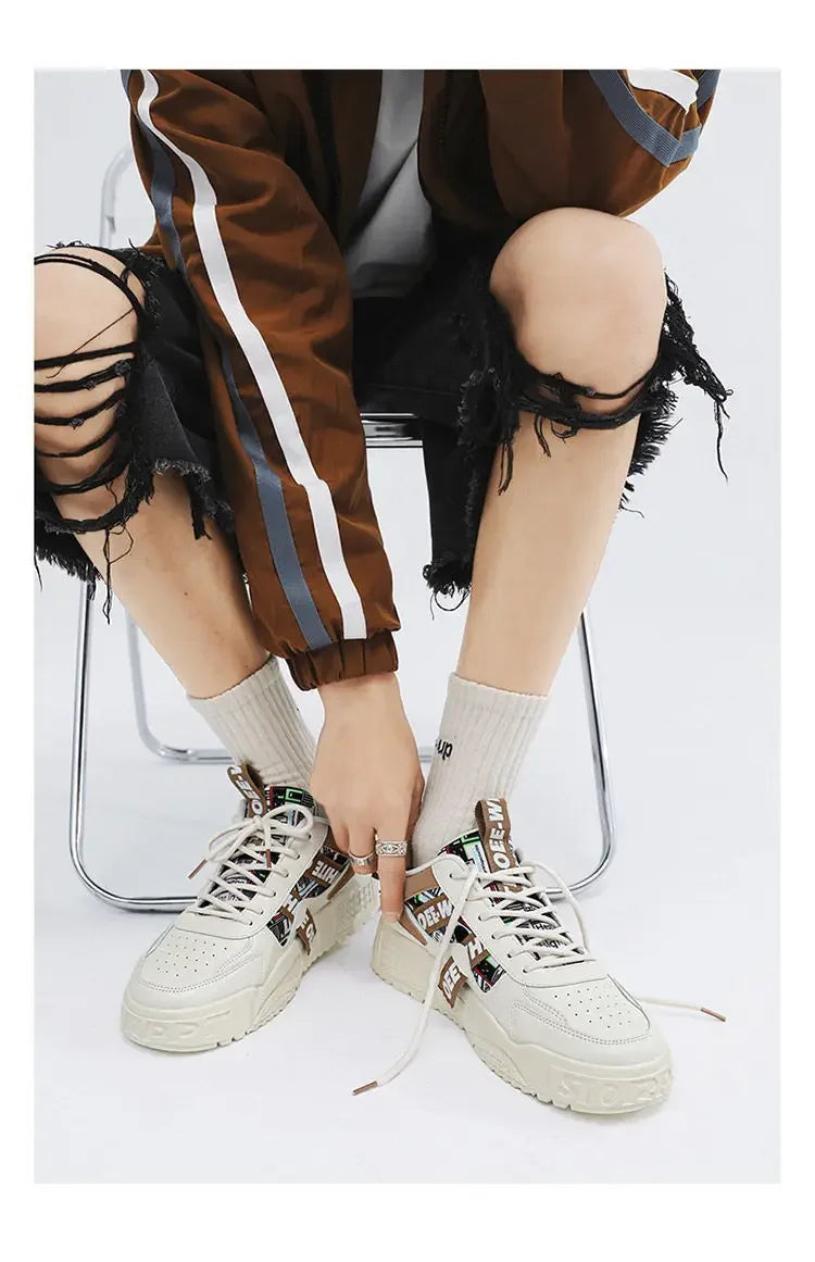 Baskets en cuir décontractées et tendance, nouvelles chaussures de skateboard pour hommes, chaussures de sport d'extérieur pour la course, la randonnée et le tennis, chaussures de luxe à plateforme