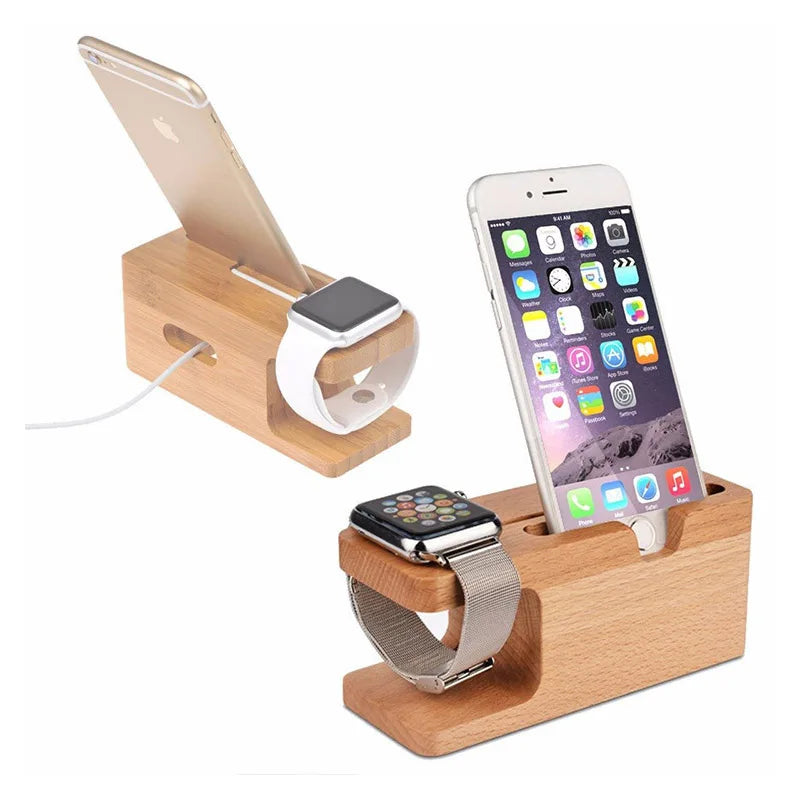 Station de charge pour Apple Watch, support de téléphone, base en bois, chargeur pour Apple Watch, iWatch et iPhone, bambou