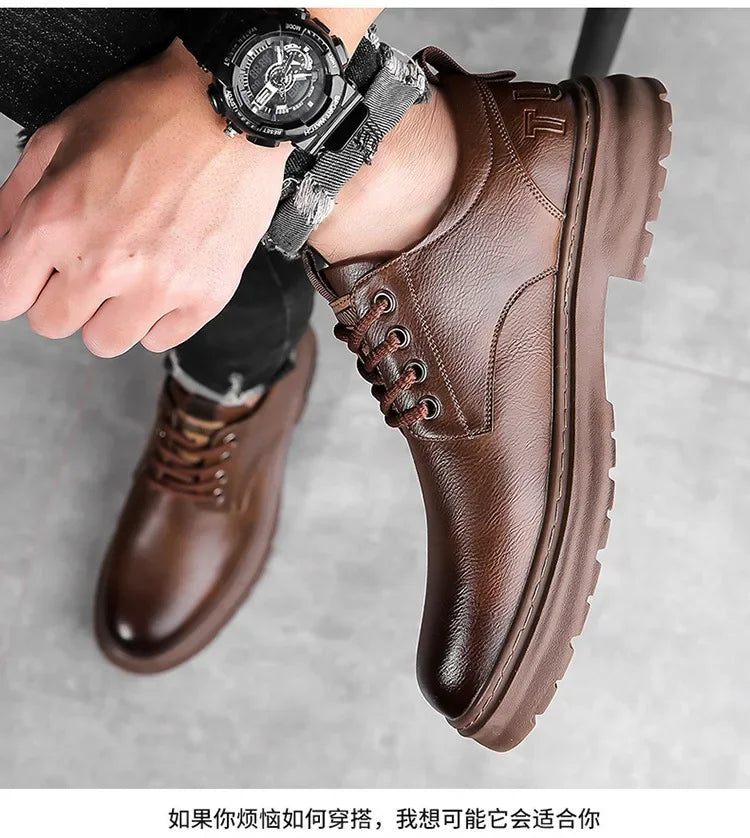 Chaussures décontractées en cuir pour hommes, chaussures à plateforme tendance et polyvalentes, chaussures de ville respirantes en cuir pour hommes