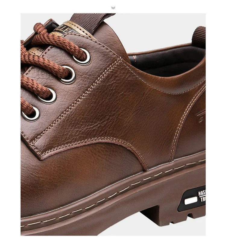Chaussures décontractées en cuir pour hommes, chaussures à plateforme tendance et polyvalentes, chaussures de ville respirantes en cuir pour hommes