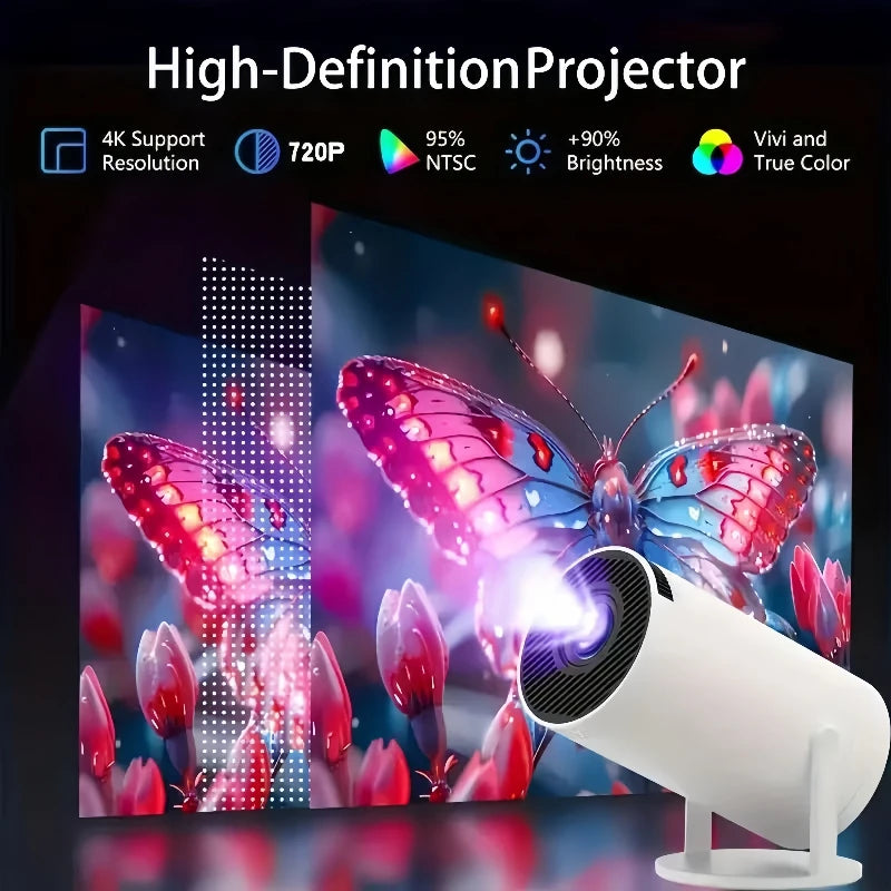 Mini Projecteur Home Cinéma HY300 4K Ultra HD – 300 ANSI, Android 11, Bluetooth 5.4, Mise au Point Électronique, Haut-Parleur Intégré