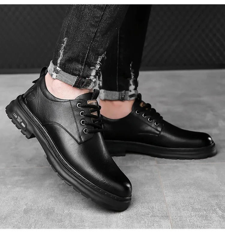 Chaussures décontractées en cuir pour hommes, chaussures à plateforme tendance et polyvalentes, chaussures de ville respirantes en cuir pour hommes