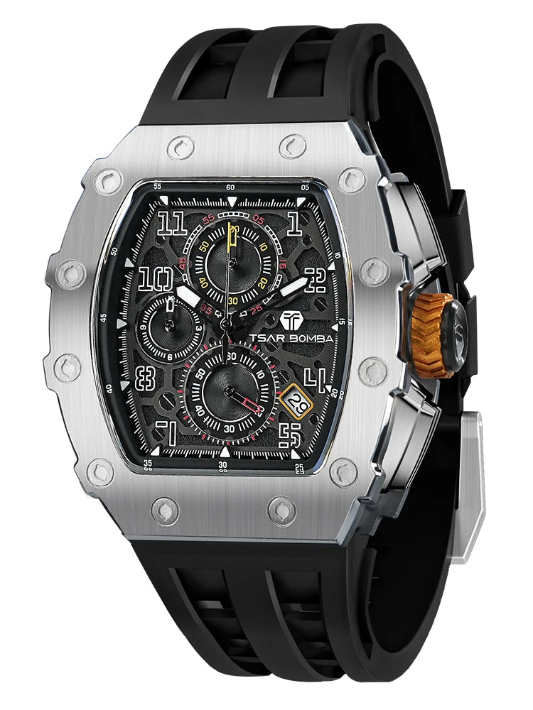 Montre Tonneau Luxe Homme – Acier Inoxydable Étanche