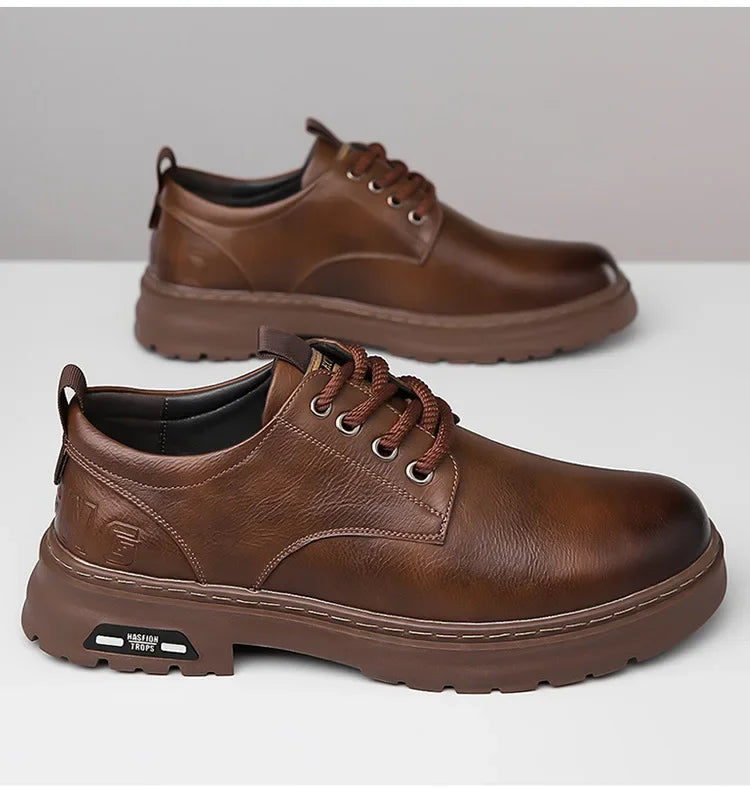 Chaussures décontractées en cuir pour hommes, chaussures à plateforme tendance et polyvalentes, chaussures de ville respirantes en cuir pour hommes