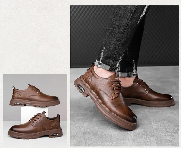 Chaussures décontractées en cuir pour hommes, chaussures à plateforme tendance et polyvalentes, chaussures de ville respirantes en cuir pour hommes