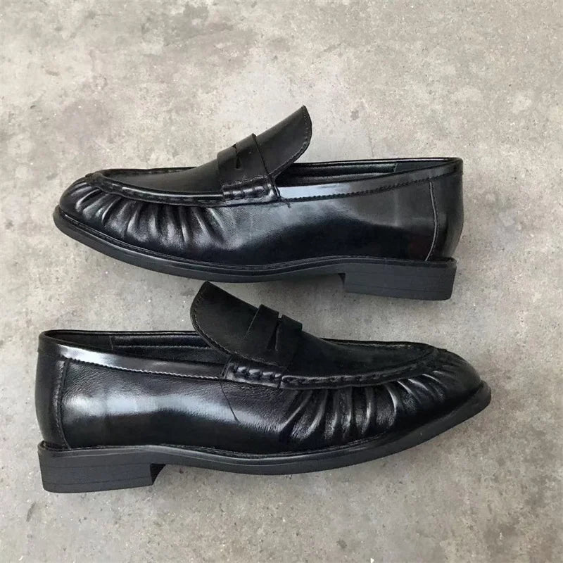 Nouvelles chaussures plates rétro françaises en cuir de veau véritable, fabriquées à la main, semelle en caoutchouc Le Fu pour femme, confortables et décontractées, faciles à enfiler.