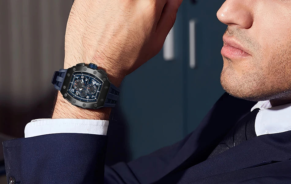 Montre Tonneau Luxe Homme – Acier Inoxydable Étanche