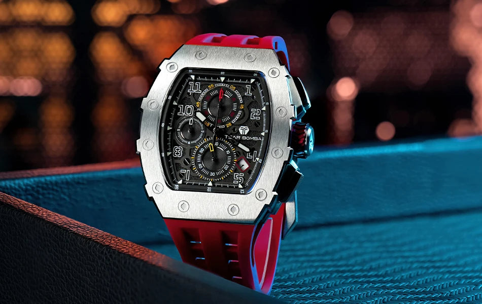 Montre Tonneau Luxe Homme – Acier Inoxydable Étanche