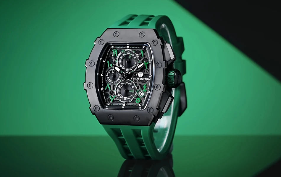 Montre Tonneau Luxe Homme – Acier Inoxydable Étanche