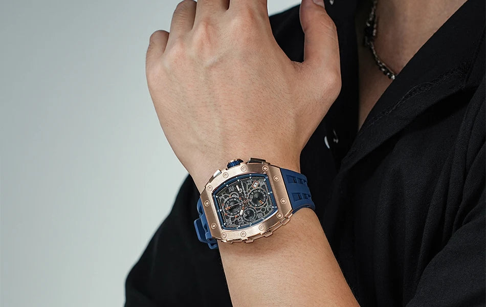 Montre Tonneau Luxe Homme – Acier Inoxydable Étanche