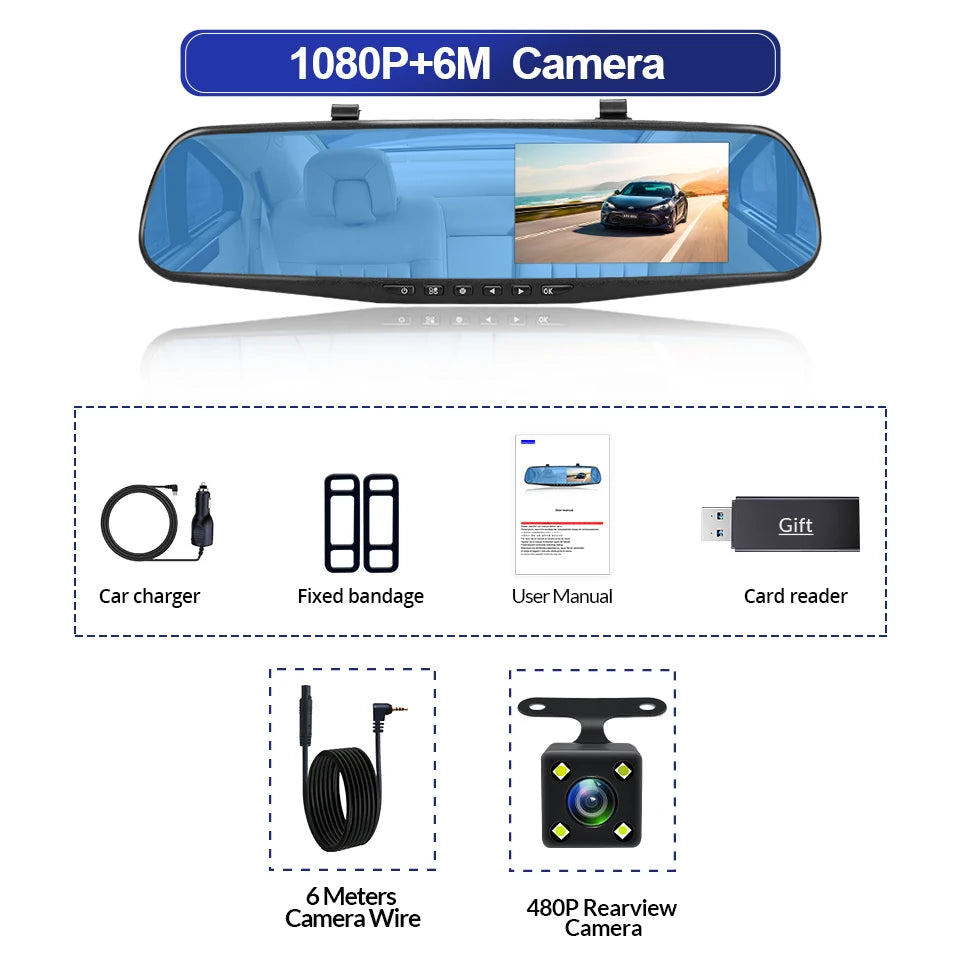Dashcam, double caméra 1080P avant et intérieure, avec Vision nocturne IR, enregistrement en boucle, caméra DVR de voiture grand Angle.