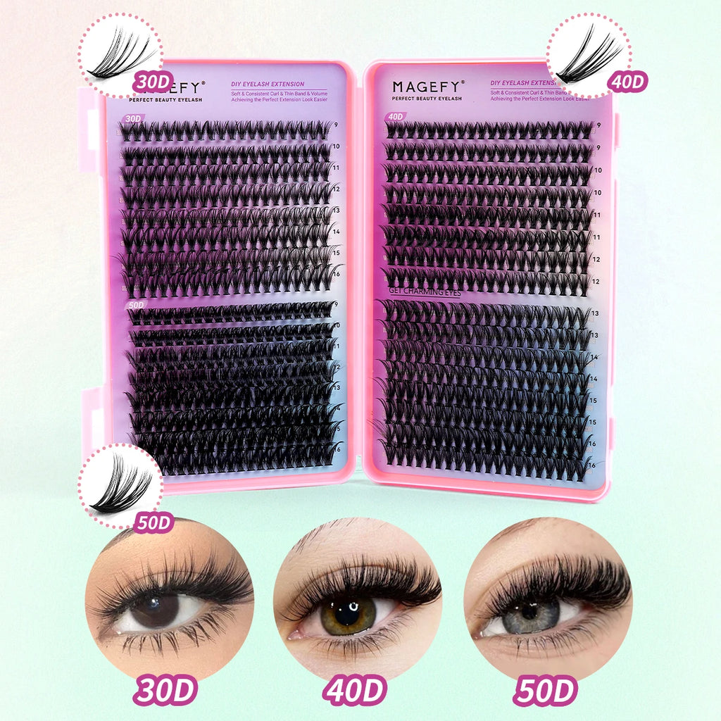 Kit d'extensions de cils MAGEFY à faire soi-même : 800 extensions de cils en touffes de 80D/100D, cils individuels fins (9-18 mm).