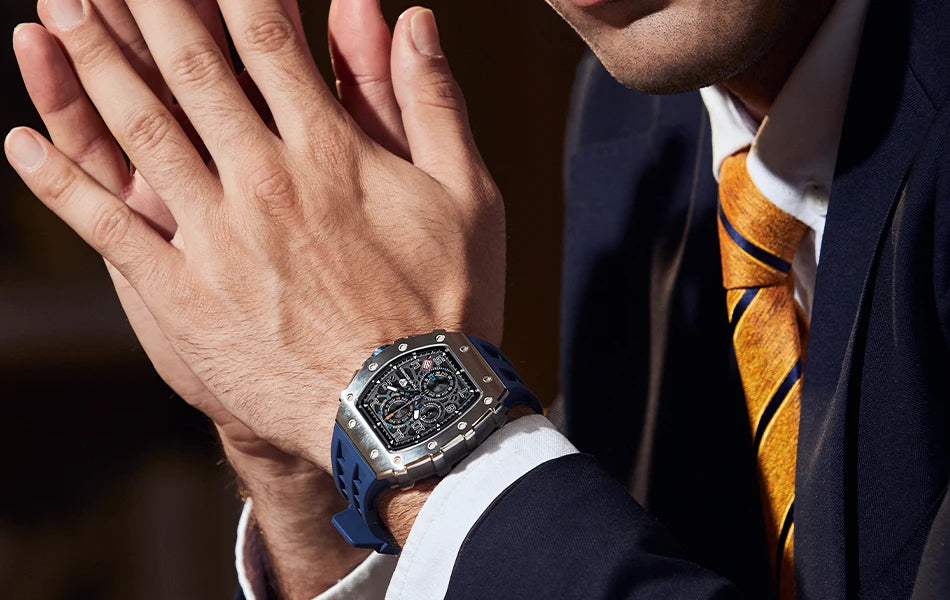 Montre Tonneau Luxe Homme – Acier Inoxydable Étanche
