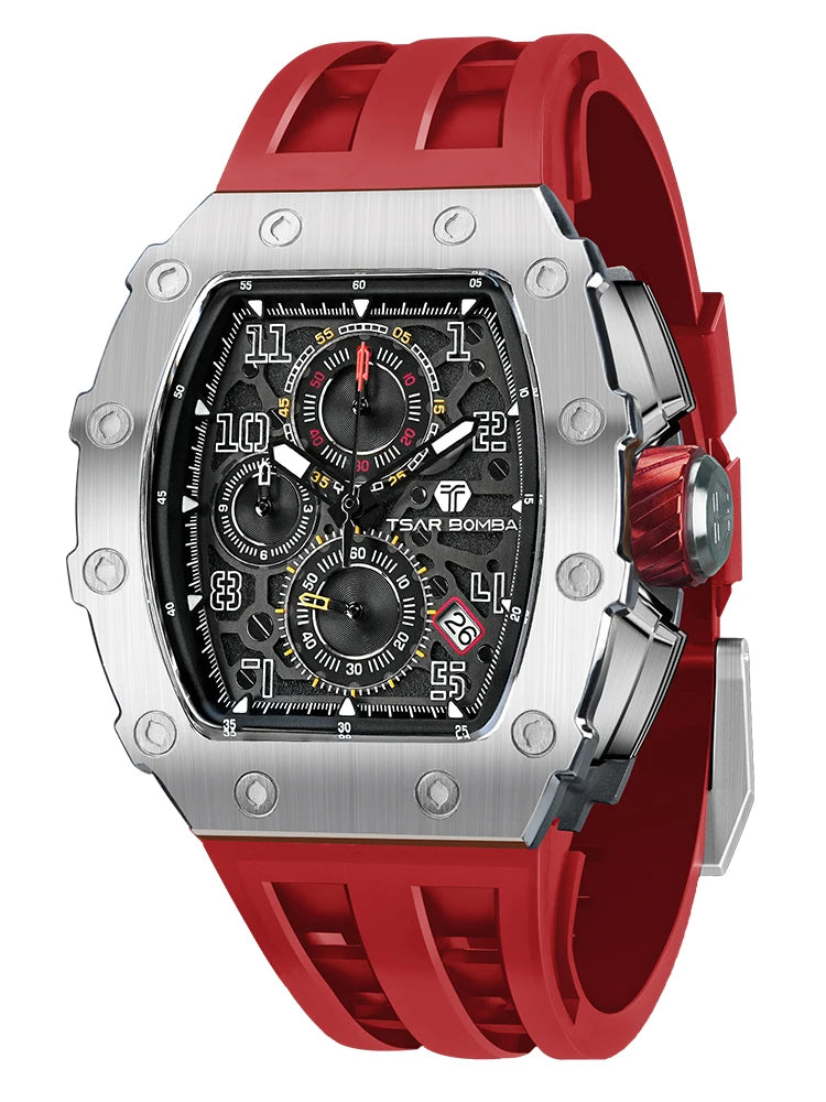 Montre Tonneau Luxe Homme – Acier Inoxydable Étanche